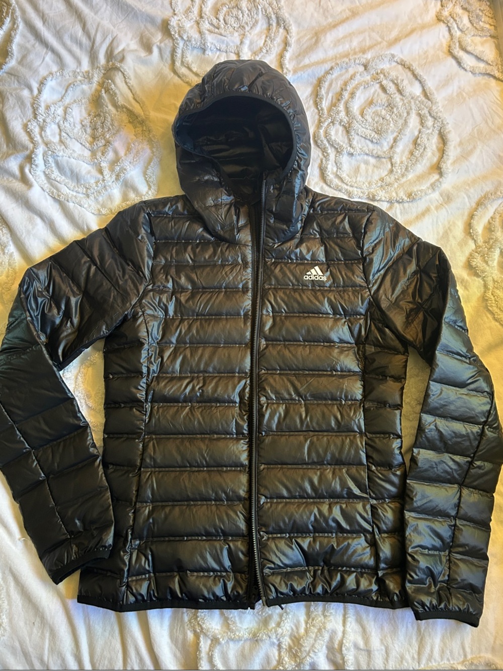 adidas Black Hooded Lightweight Quilted Jacket